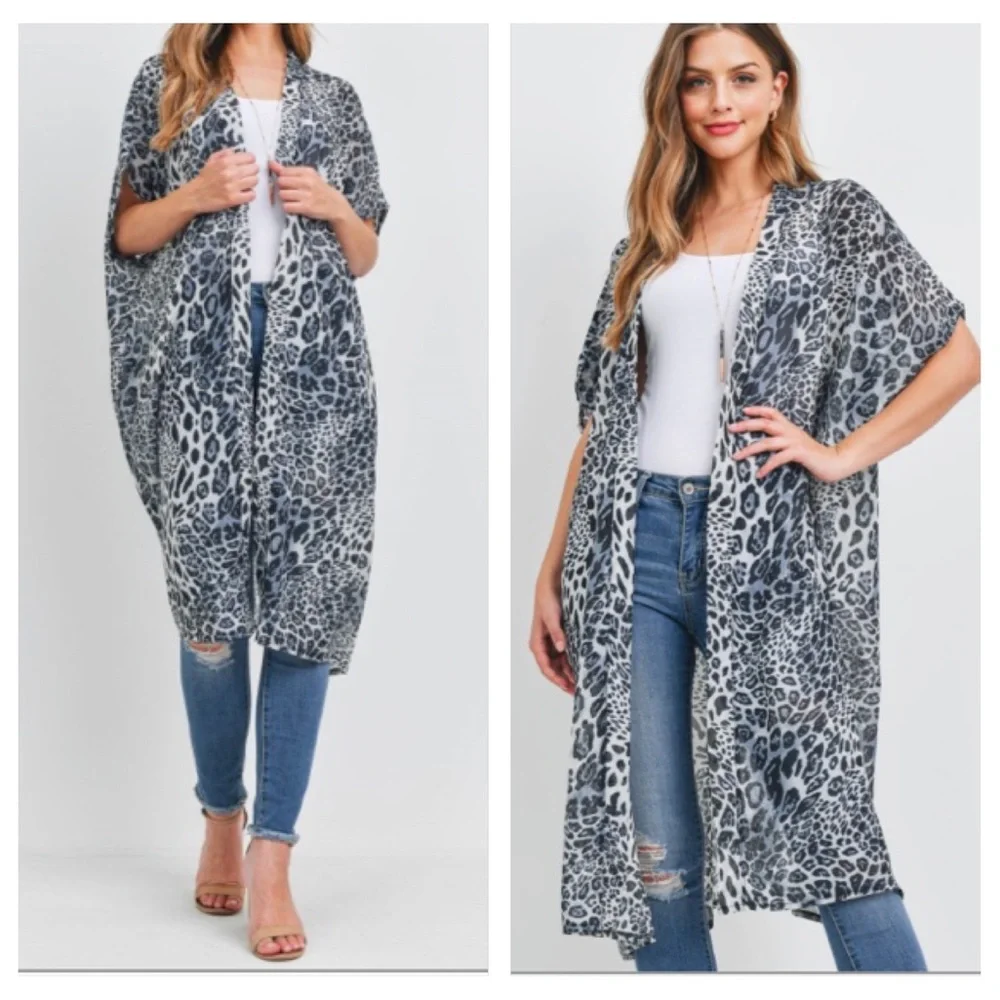 WOW Animal Print Soft Kimono Wrap Swim Coverup Robe Cardigan Sleeves OSF… - Picture 1 of 7